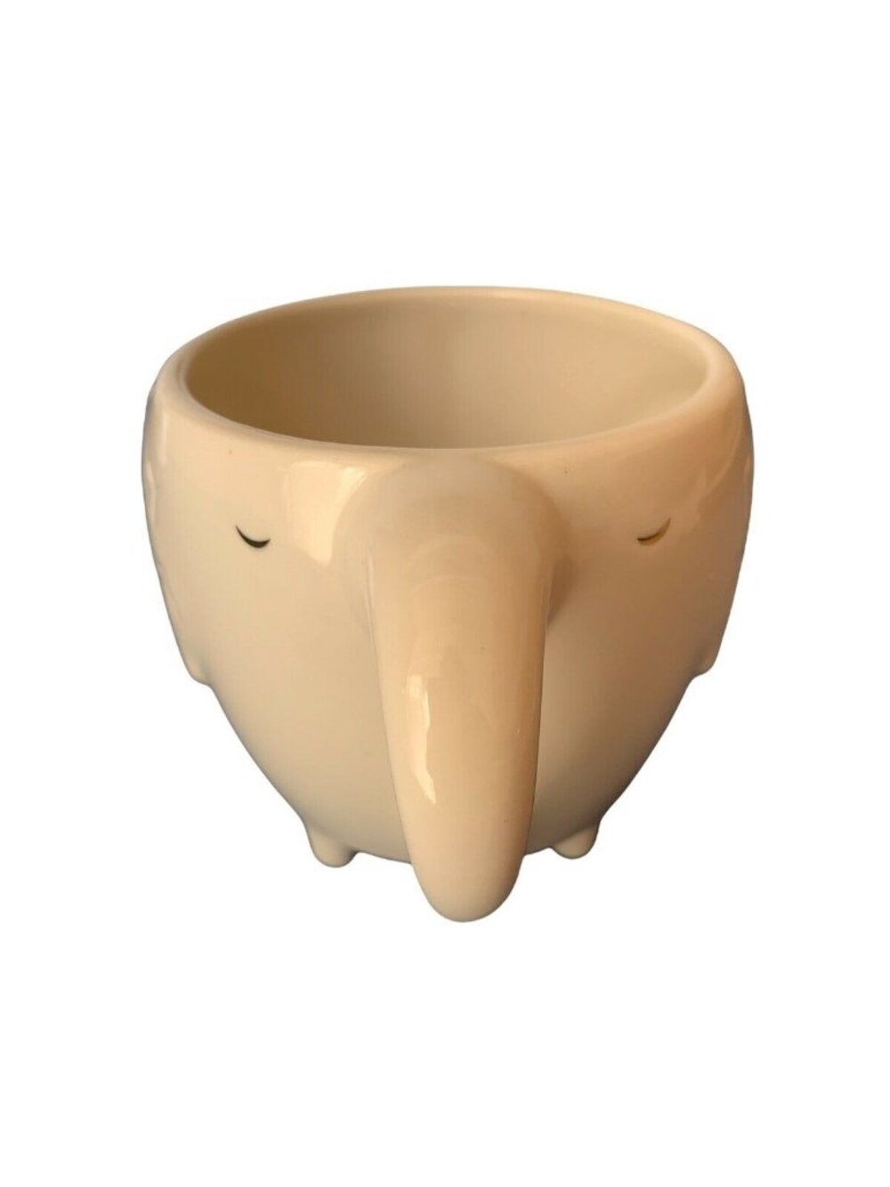 Ceramic Off White Footed Elephant Figural Mug With Gold Accents